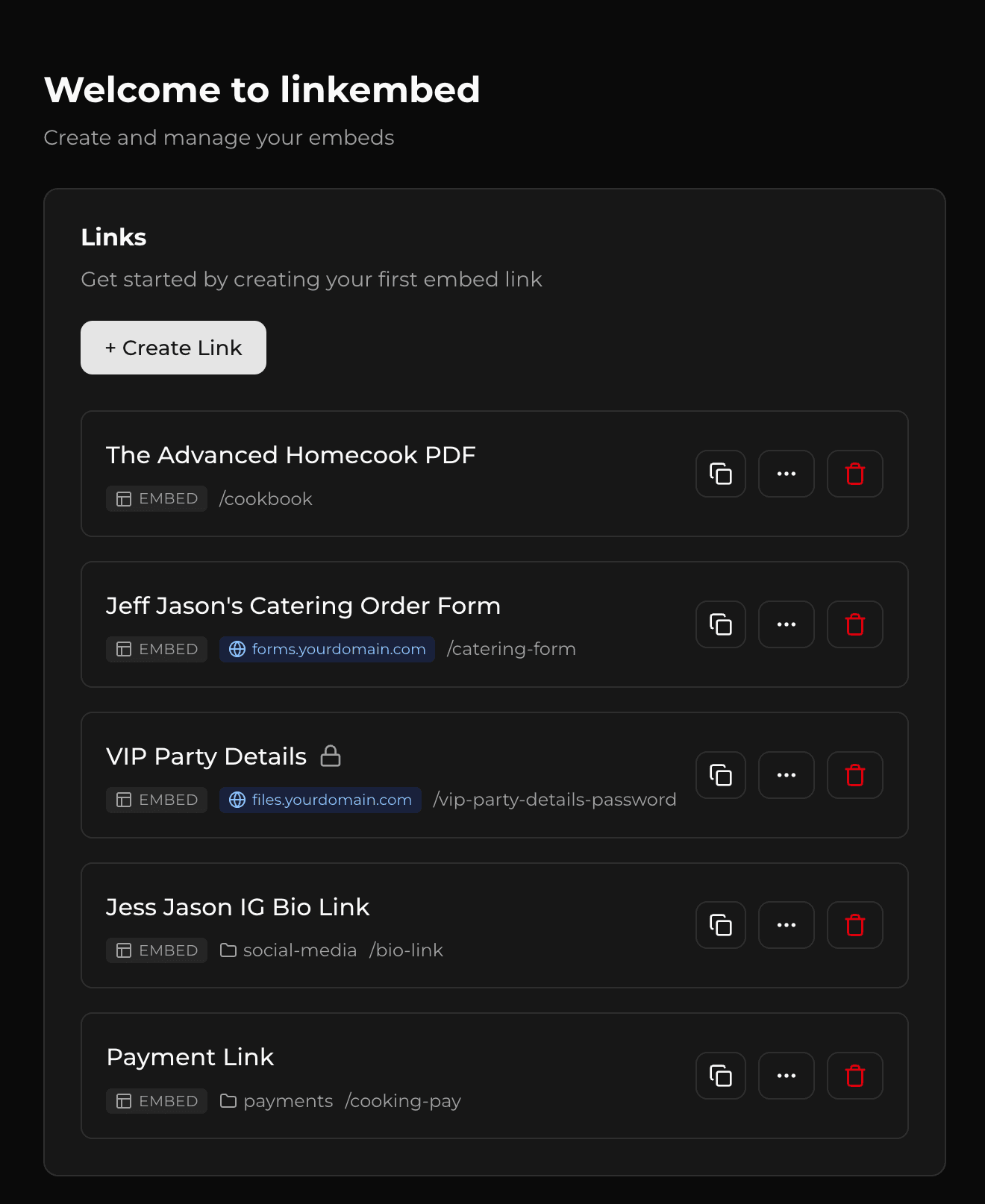 linkembed.io dashboard preview